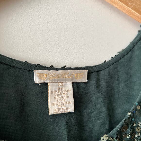 Gold Hawk Sequin Beaded Shift Dress Green Size XS - Picture 5 of 8